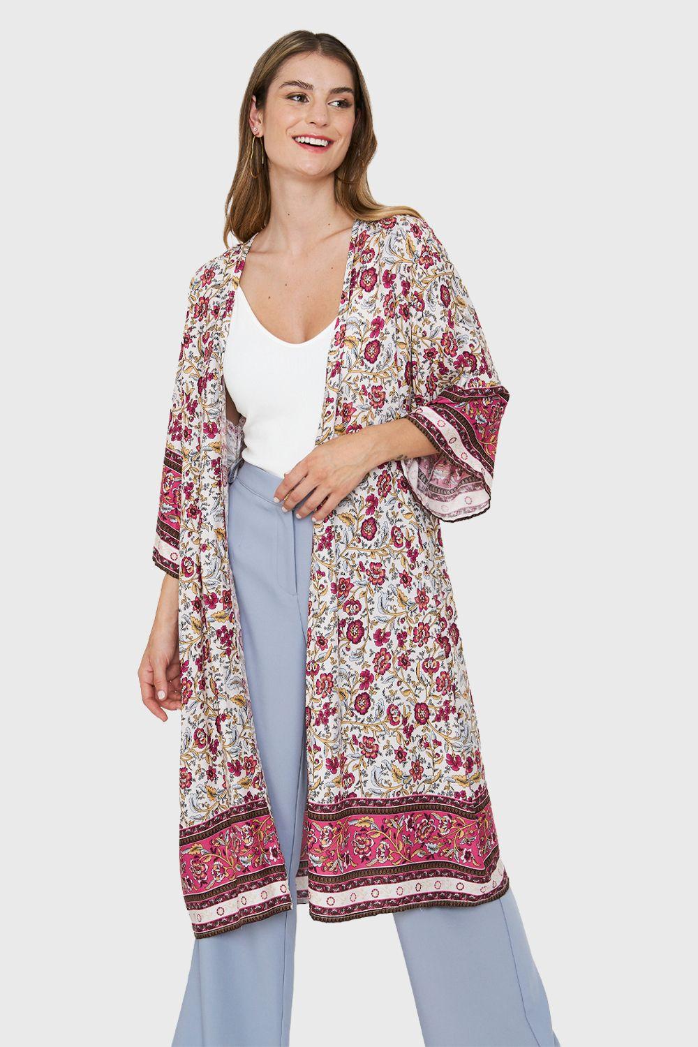 Kimono Largo Flores Blanco Nicopoly-0