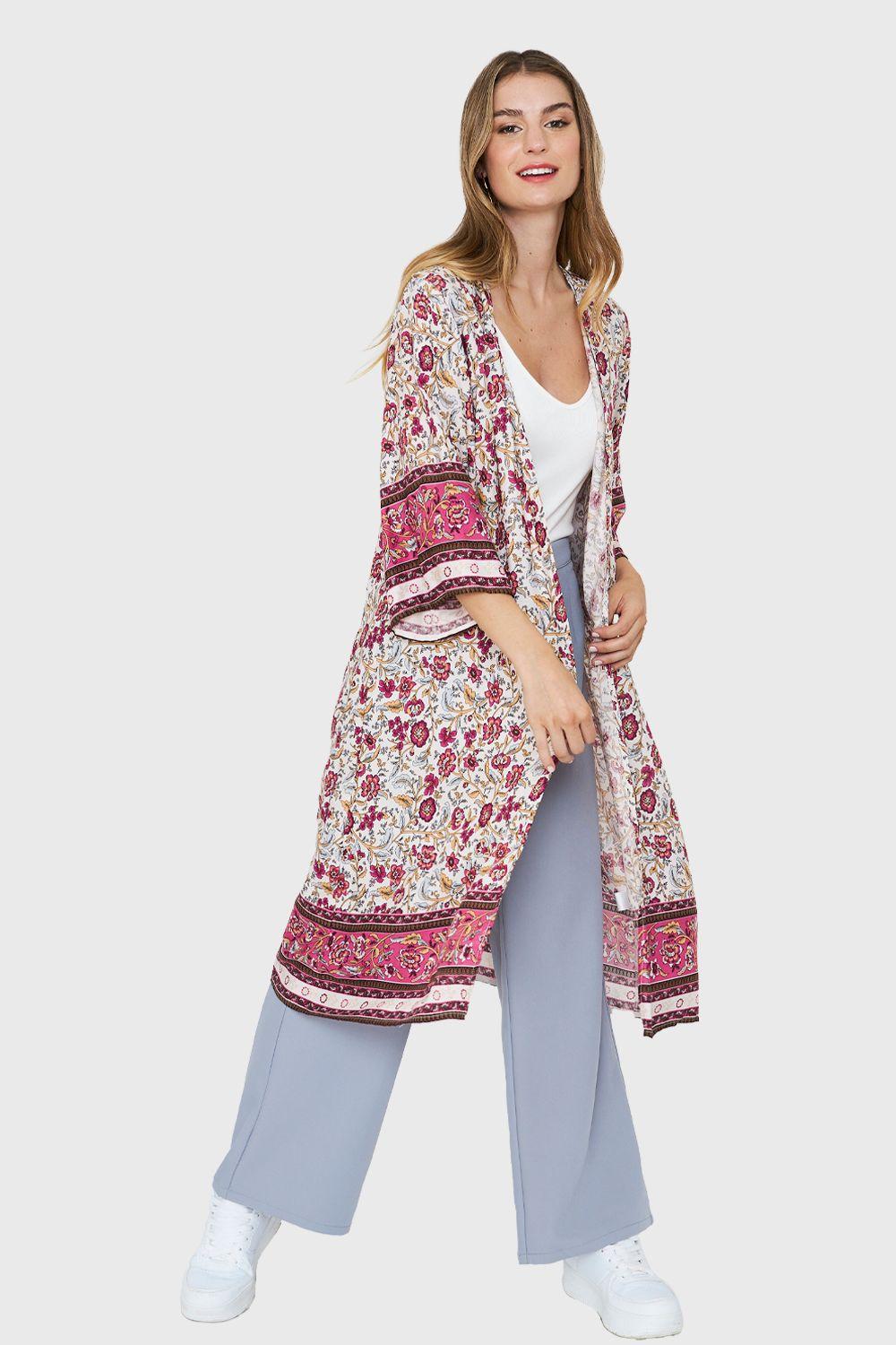 Kimono Largo Flores Blanco Nicopoly-1