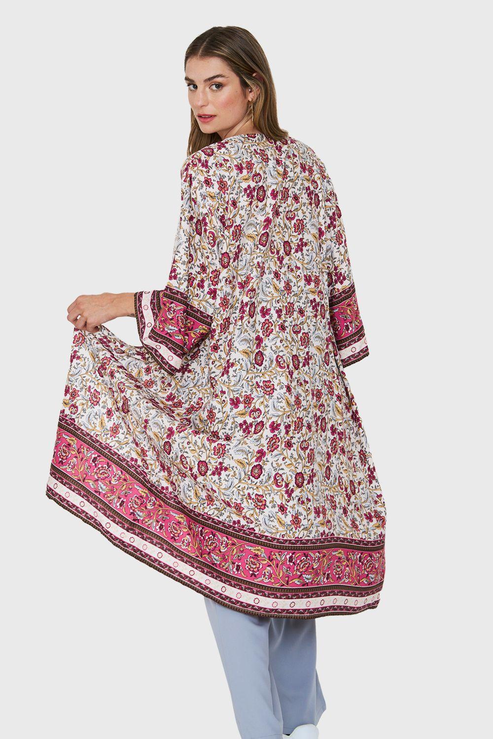 Kimono Largo Flores Blanco Nicopoly-3