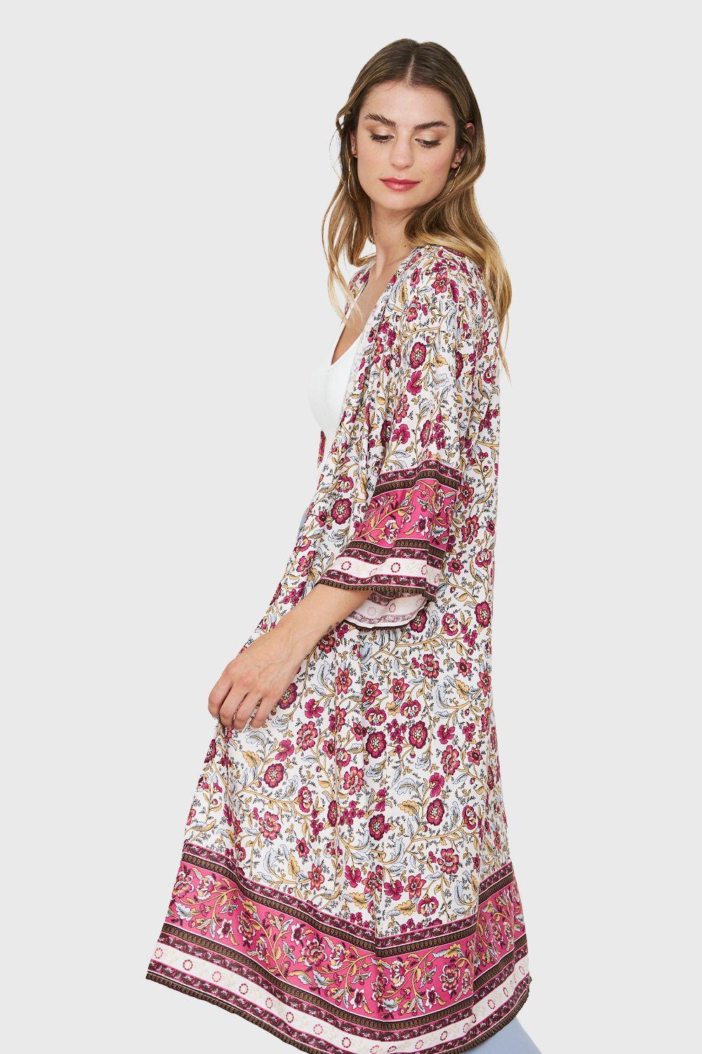 Kimono Largo Flores Blanco Nicopoly-2