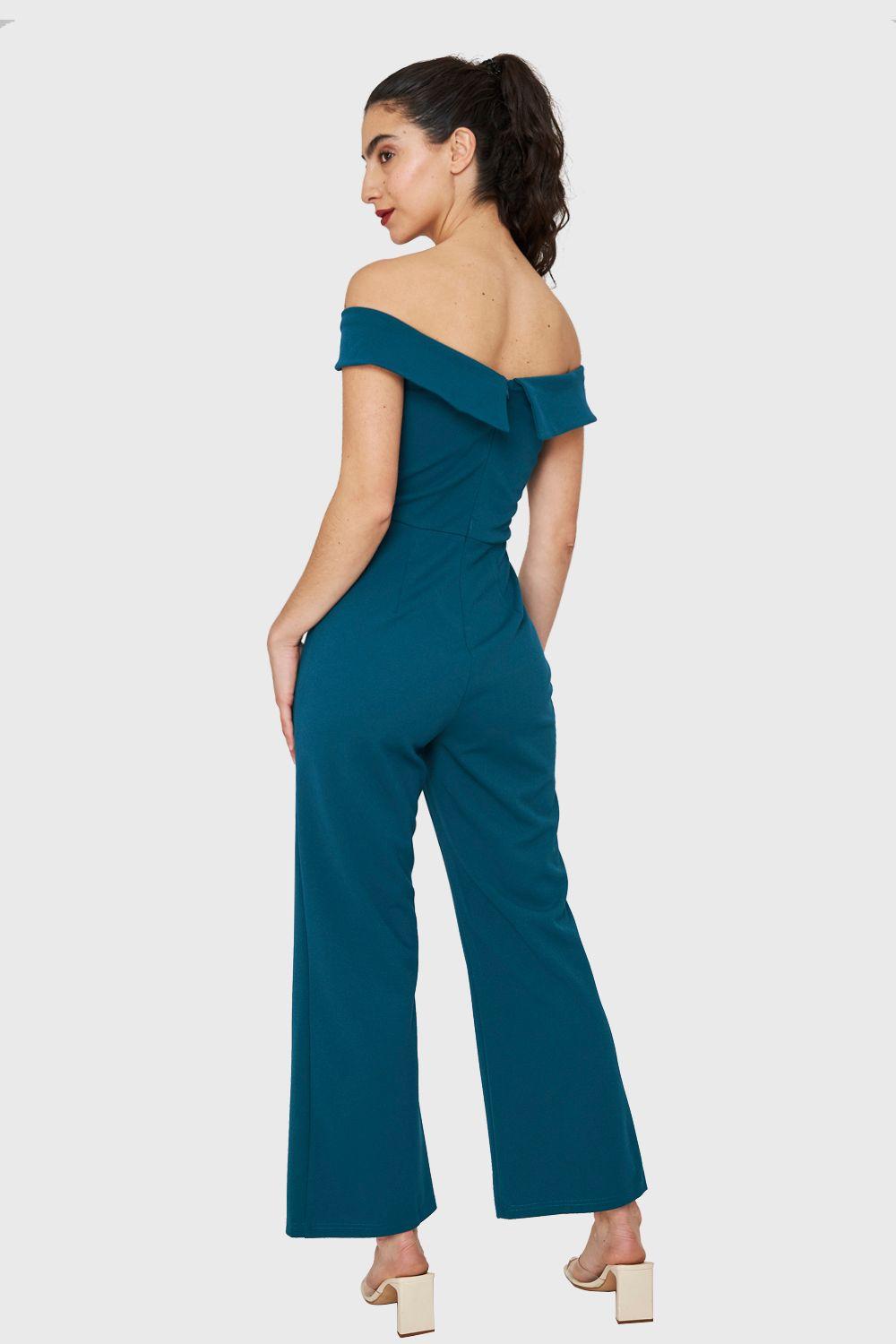 Enterito Escote Bardot Azul Petróleo Nicopoly-3