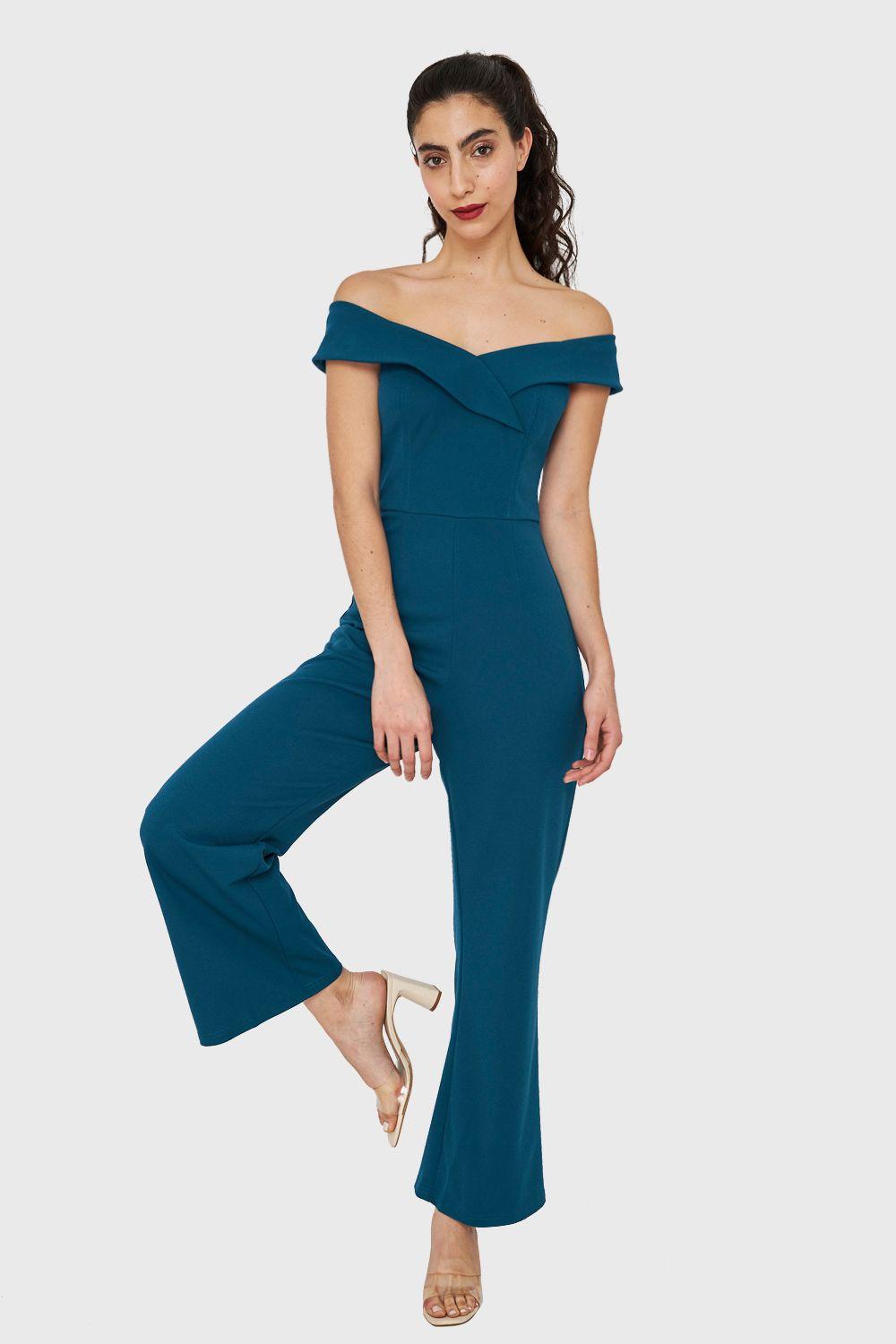 Enterito Escote Bardot Azul Petróleo Nicopoly-0