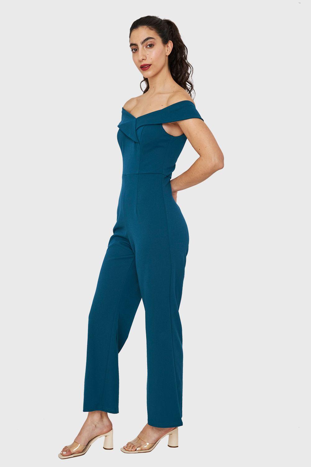 Enterito Escote Bardot Azul Petróleo Nicopoly-2