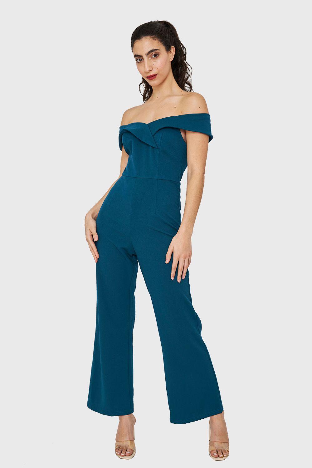 Enterito Escote Bardot Azul Petróleo Nicopoly-4