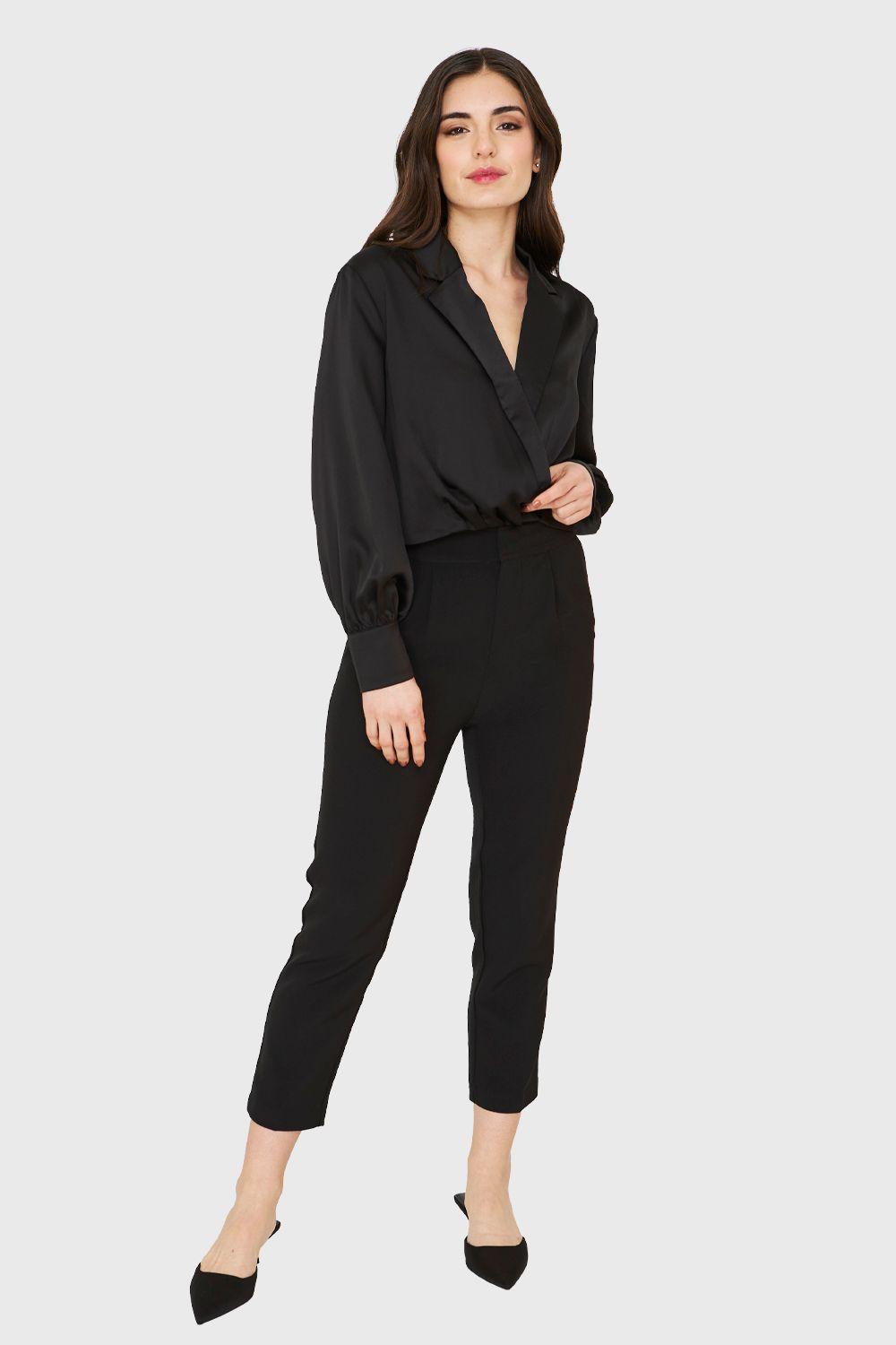 Blusa Crop Cruzada Tipo Satín Negro Nicopoly-1