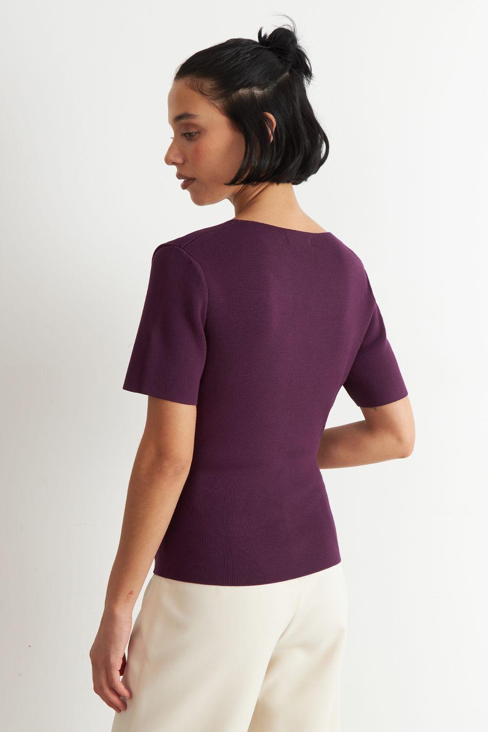 Polera Hilo Cuello V Botones Morado Nicopoly-3