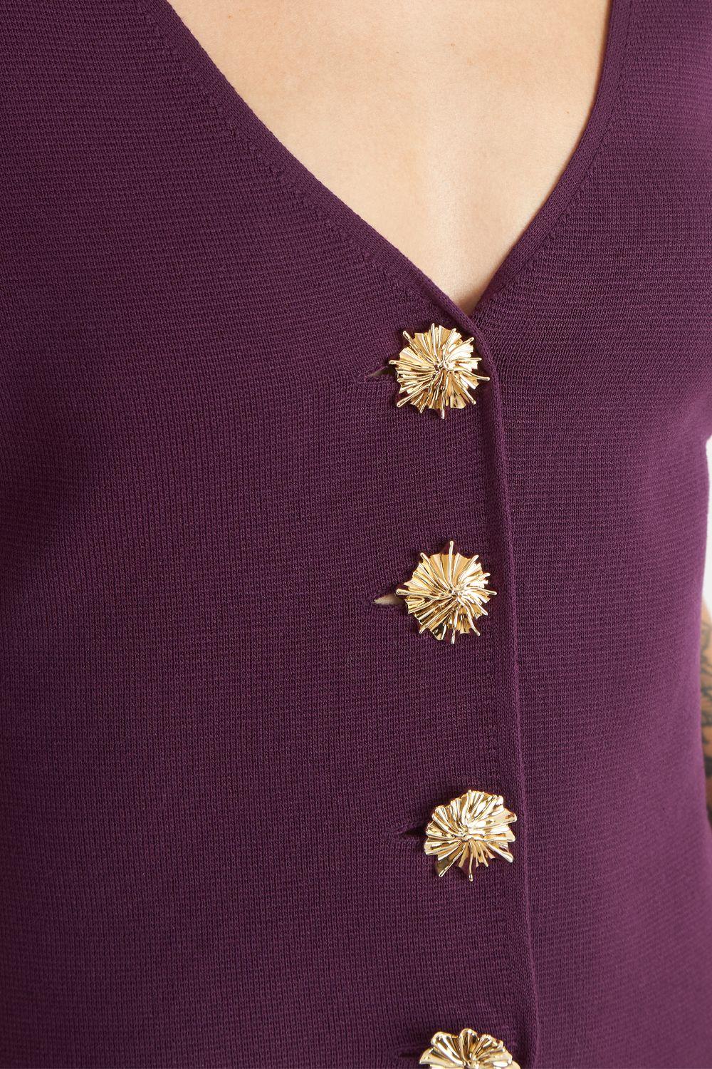 Polera Hilo Cuello V Botones Morado Nicopoly-5