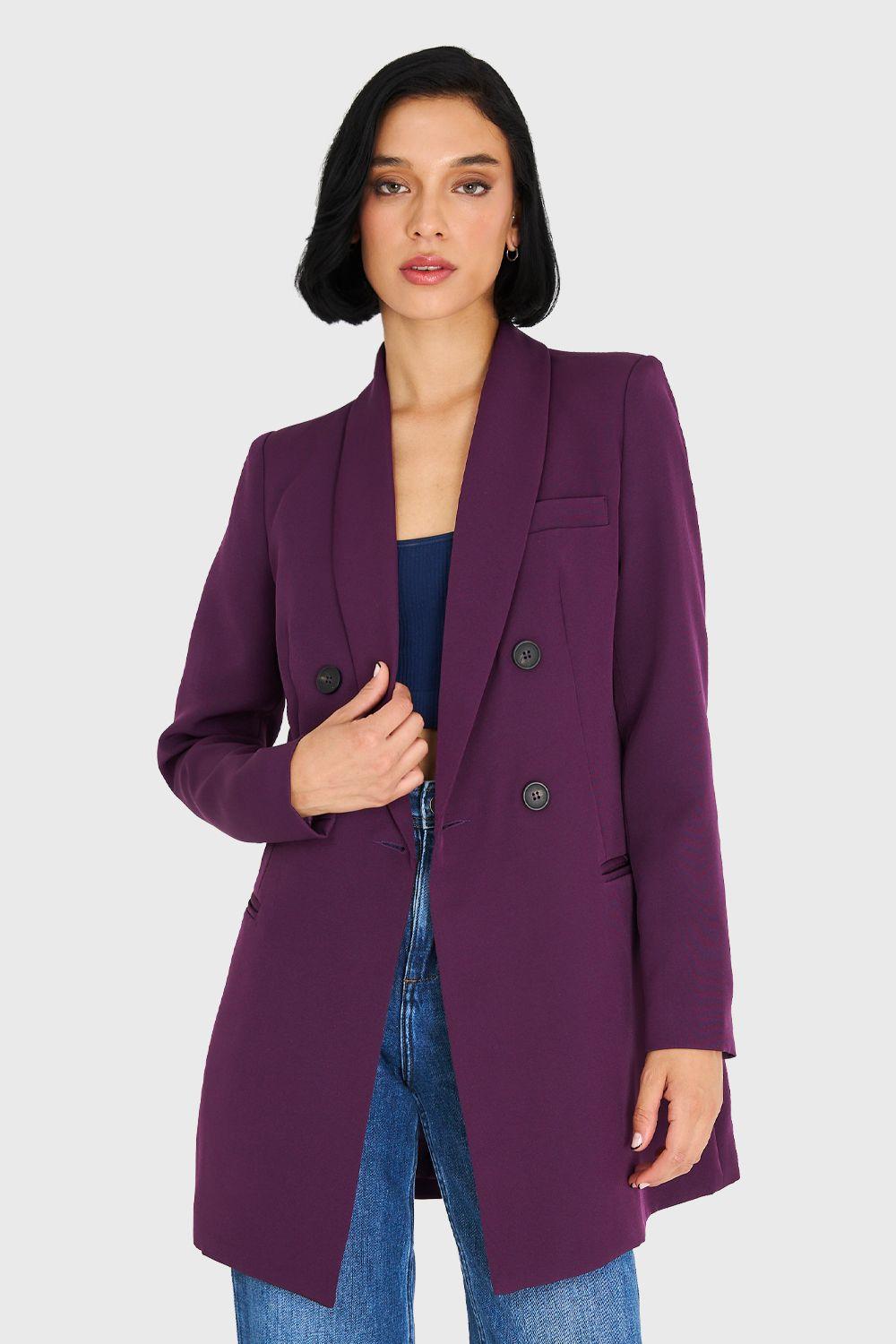Blazer Largo Cuello Cruzado Morado Nicopoly-0