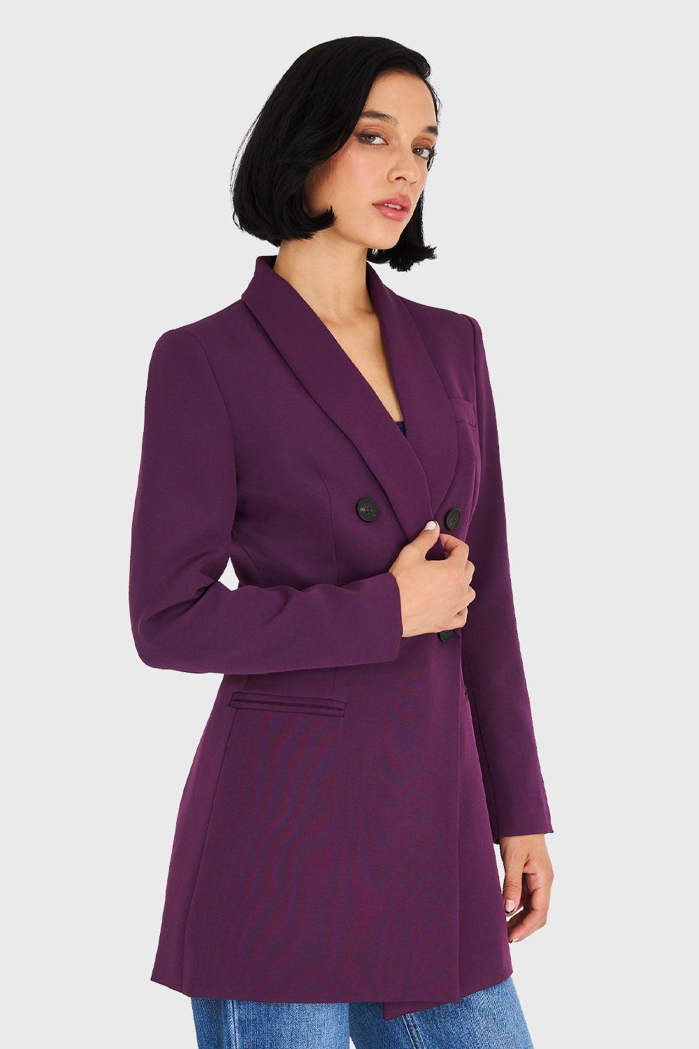 Blazer Largo Cuello Cruzado Morado Nicopoly-2
