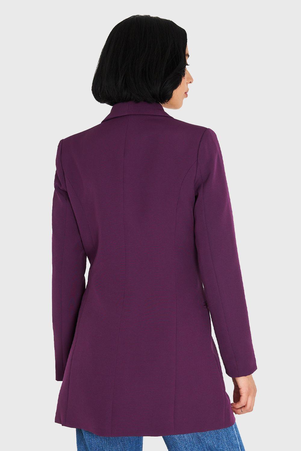 Blazer Largo Cuello Cruzado Morado Nicopoly-3