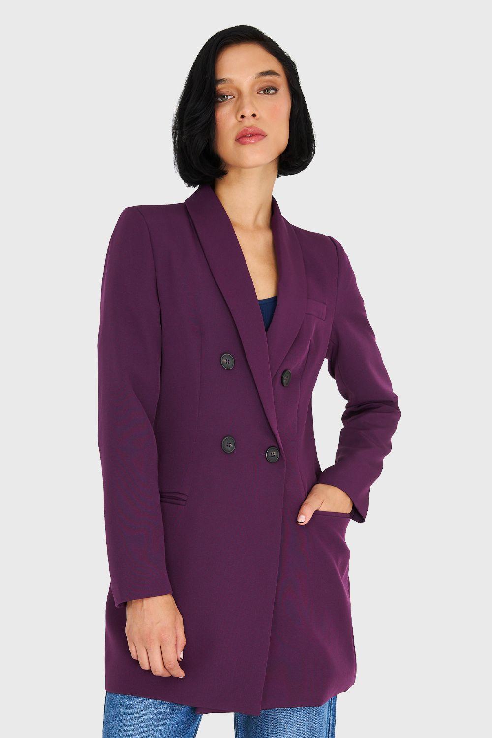 Blazer Largo Cuello Cruzado Morado Nicopoly-4