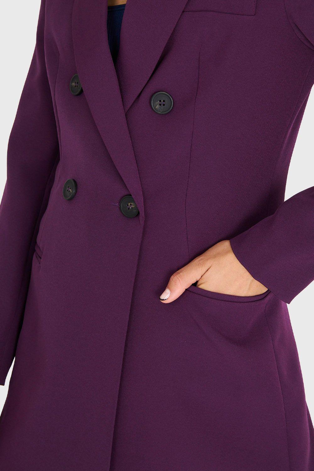 Blazer Largo Cuello Cruzado Morado Nicopoly-5