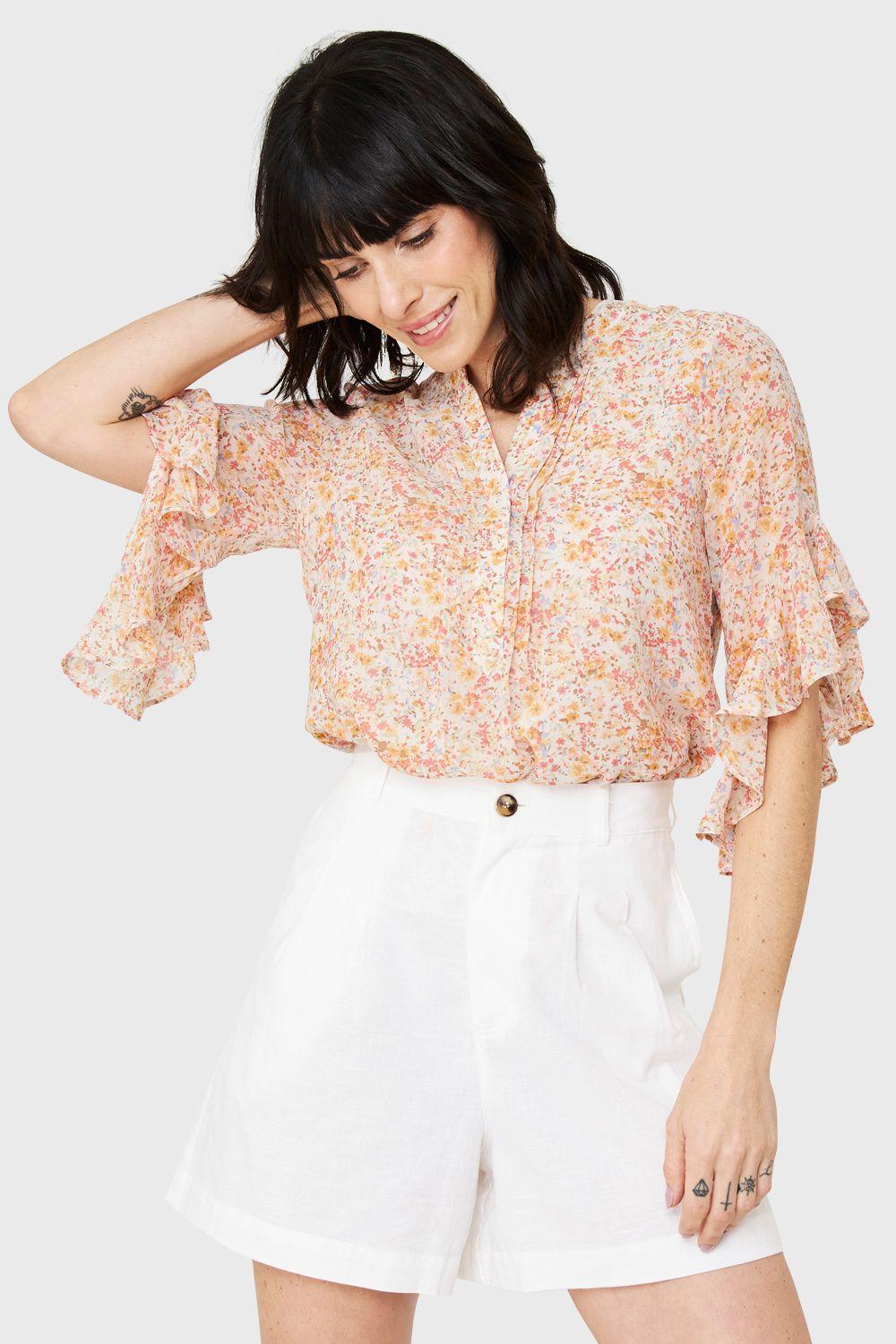 Blusa Floral Manga 3/4 Rosa Nicopoly-4