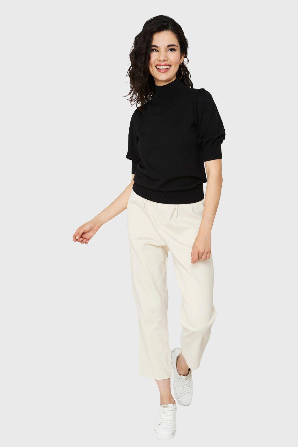 Tejido Beatle Manga Globo Negro Nicopoly-1