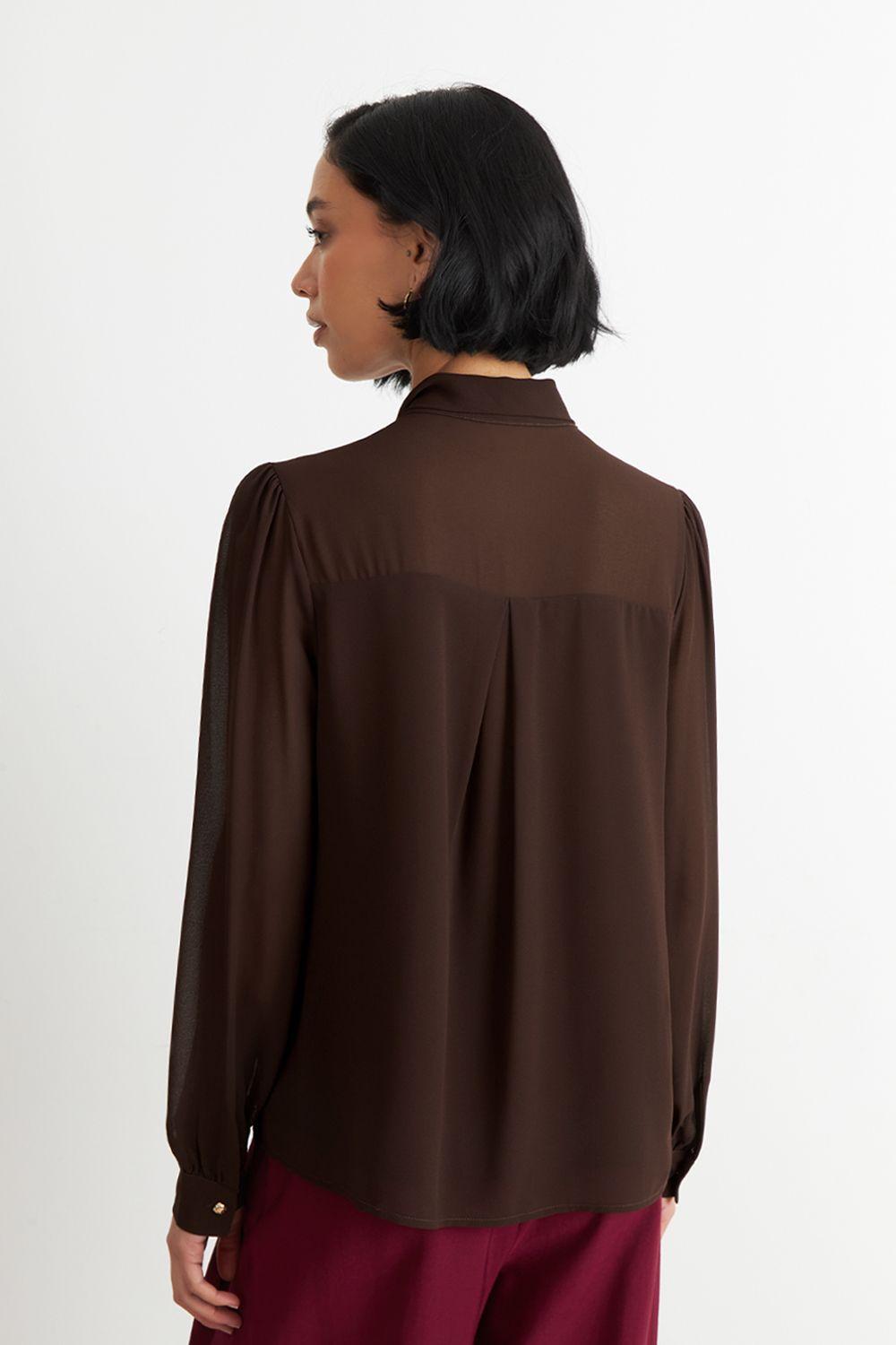 Blusa Manga Larga con Corbatín Café Nicopoly-3