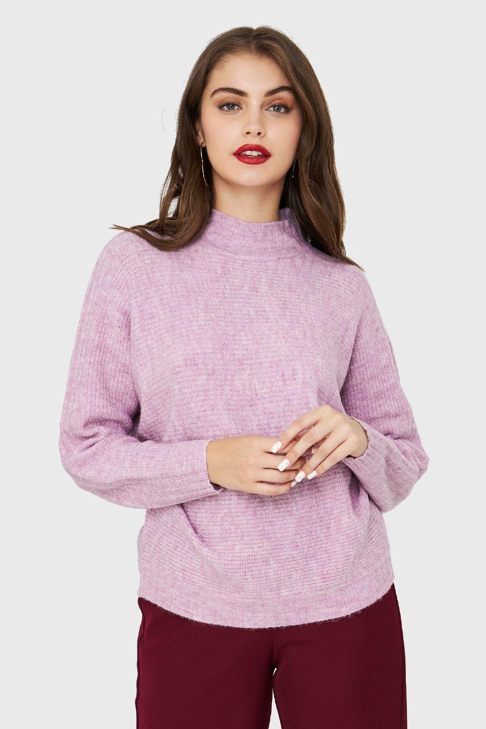 Sweater Cuello Alto Acanalado Lila Nicopoly-4