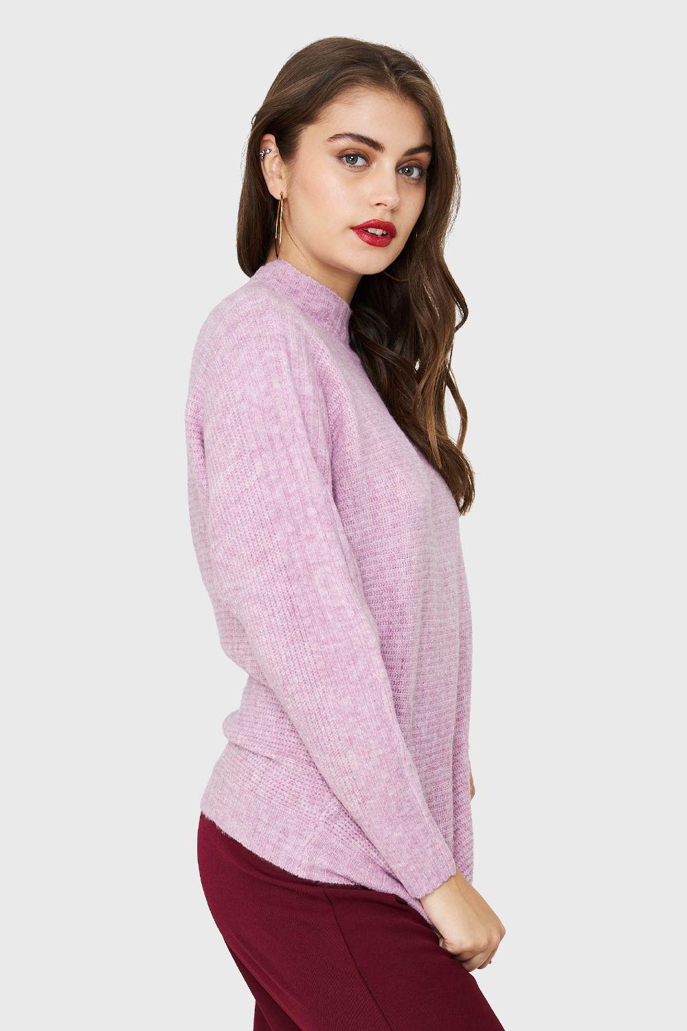 Sweater Cuello Alto Acanalado Lila Nicopoly-2