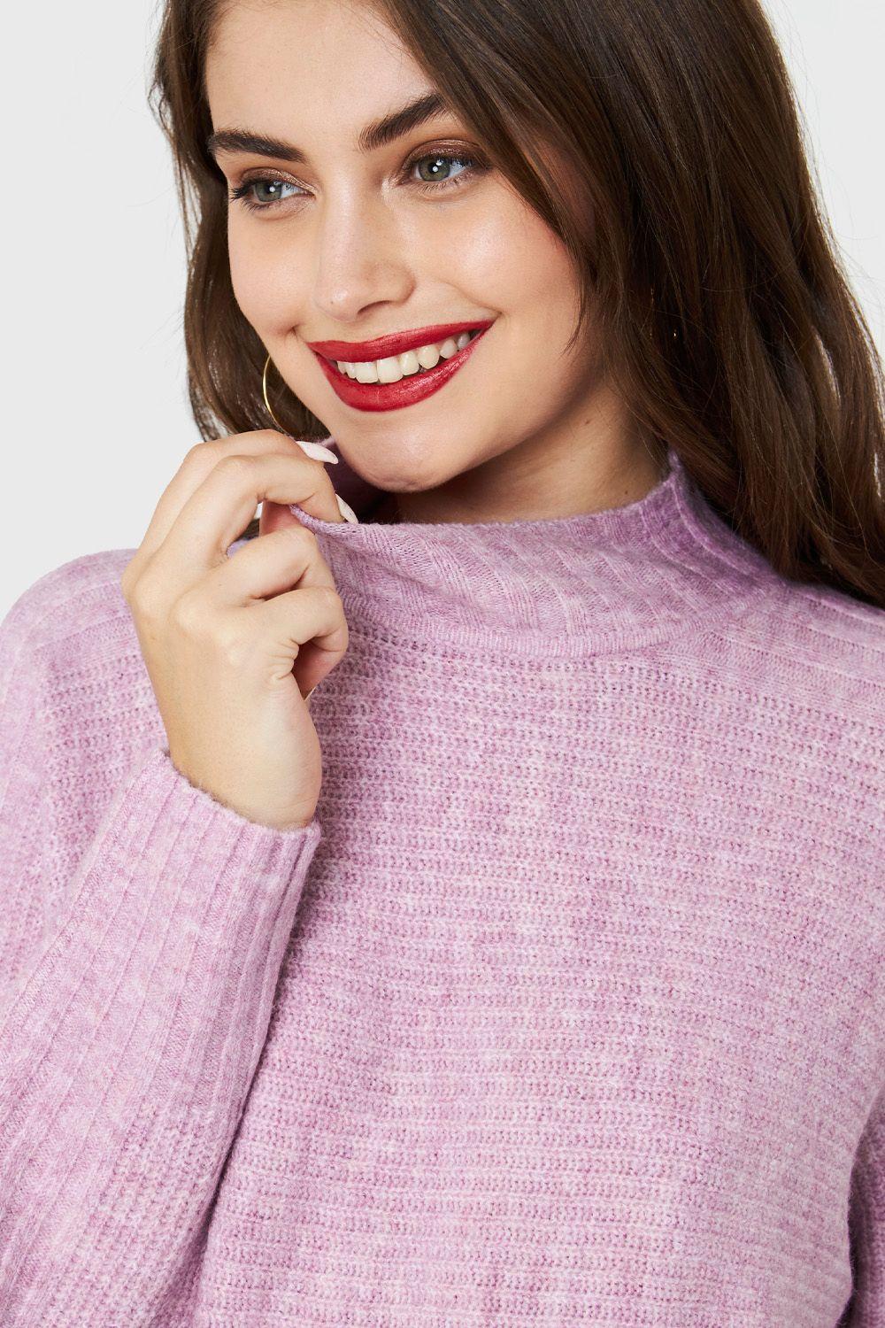 Sweater Cuello Alto Acanalado Lila Nicopoly-5