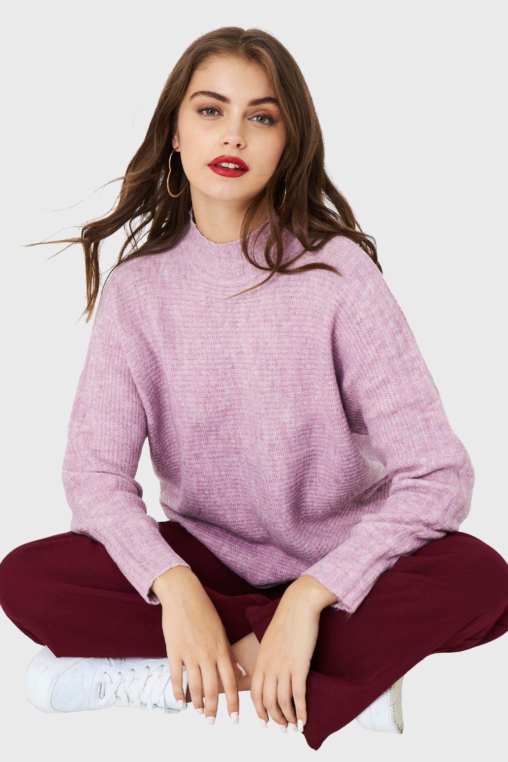Sweater Cuello Alto Acanalado Lila Nicopoly-0