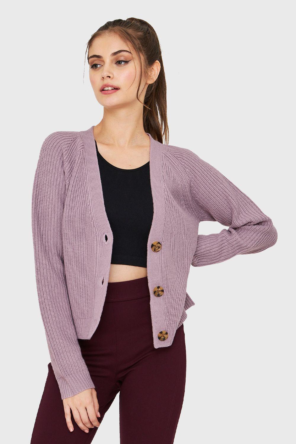 Cárdigan Manga Ranglán Lila Nicopoly-0