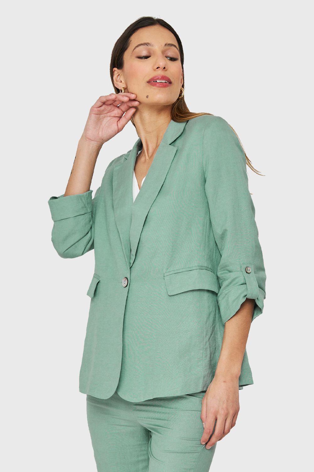 Blazer Tipo Lino Manga 3/4 Ajustable Menta Nicopoly-2