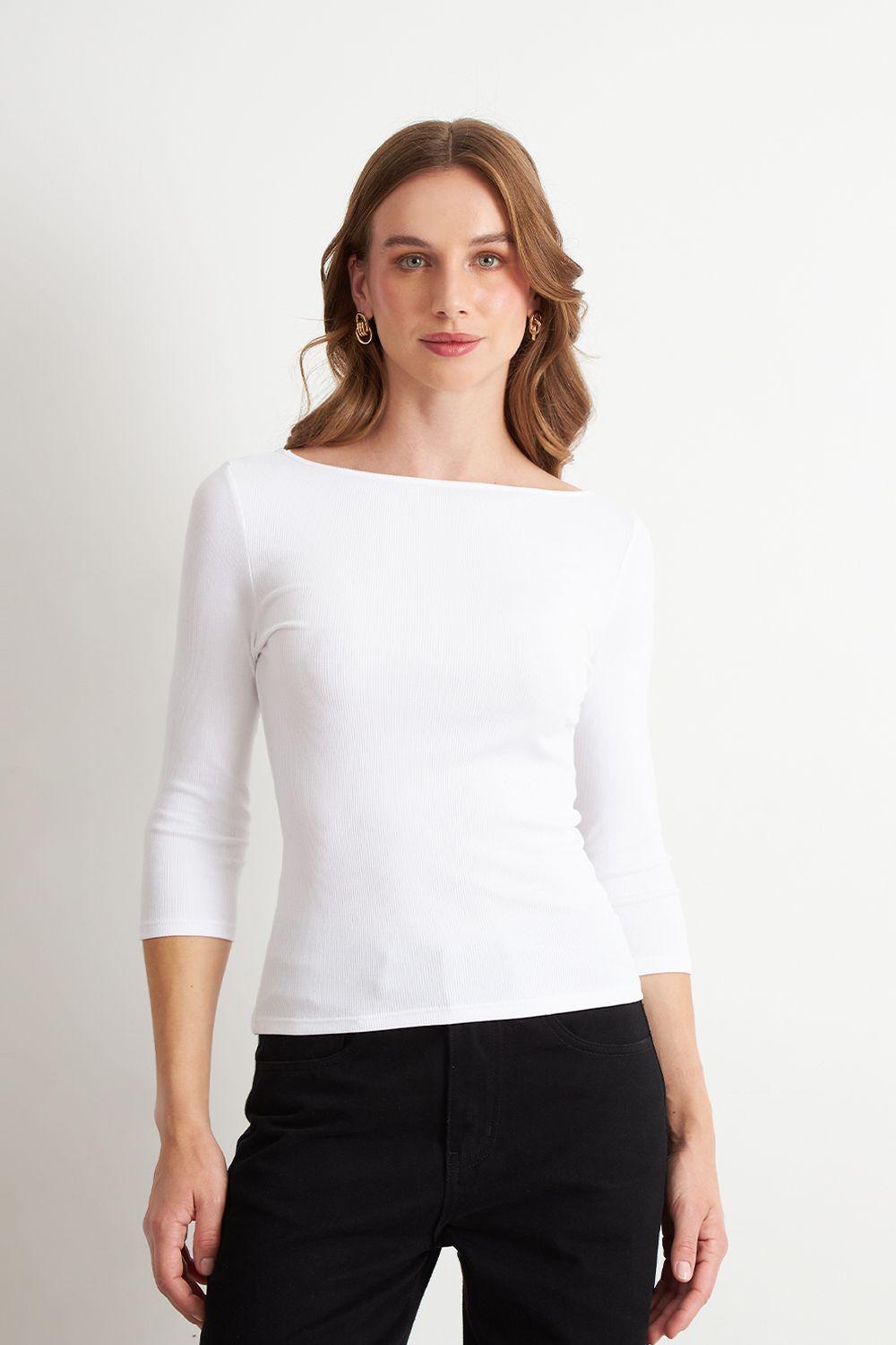 Polera Manga 3/4 Cuello Bote Blanco Nicopoly-0