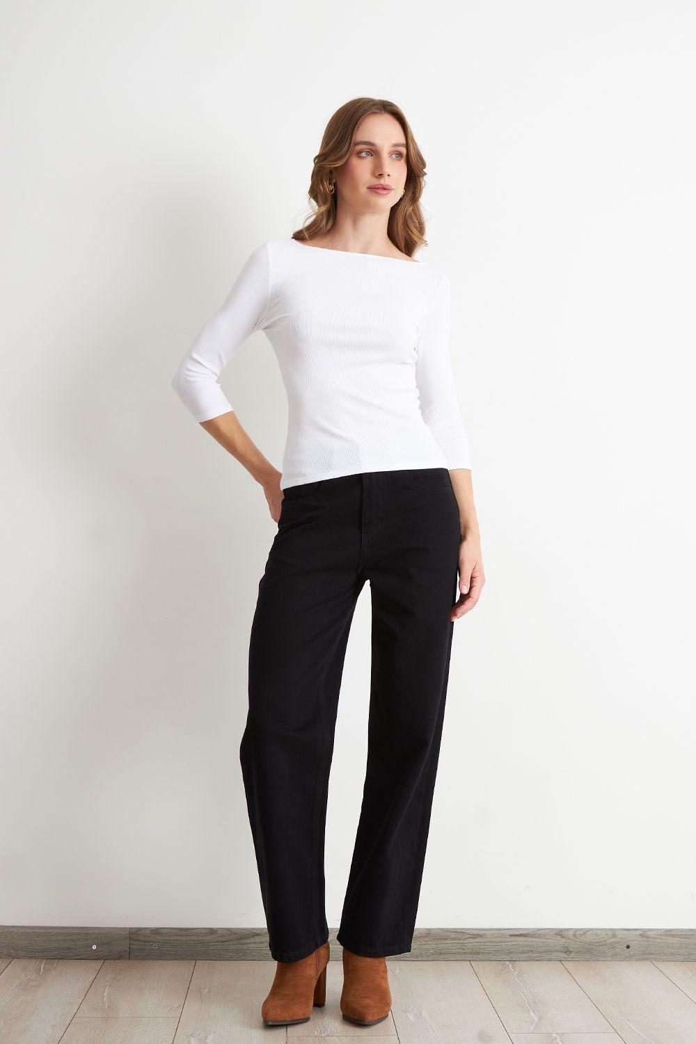 Polera Manga 3/4 Cuello Bote Blanco Nicopoly-1