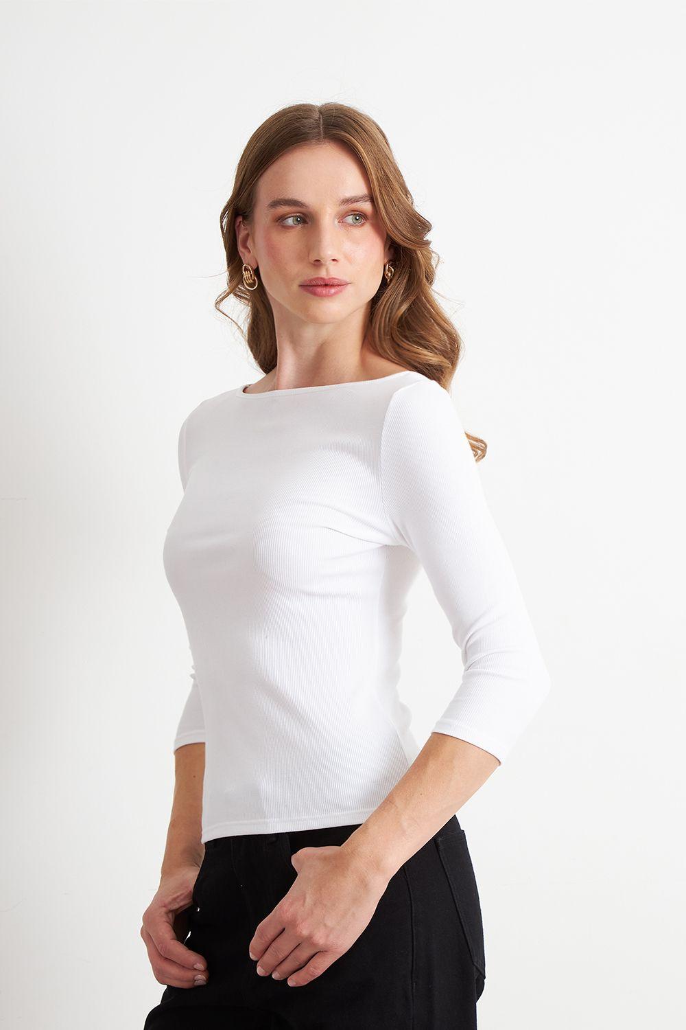 Polera Manga 3/4 Cuello Bote Blanco Nicopoly-2