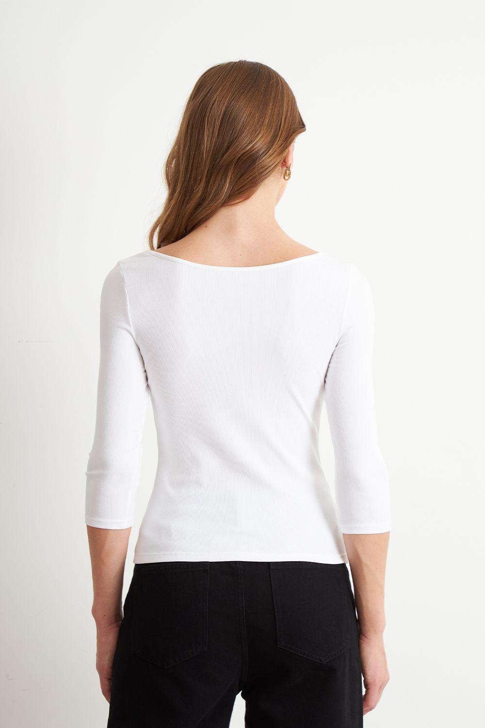 Polera Manga 3/4 Cuello Bote Blanco Nicopoly-3