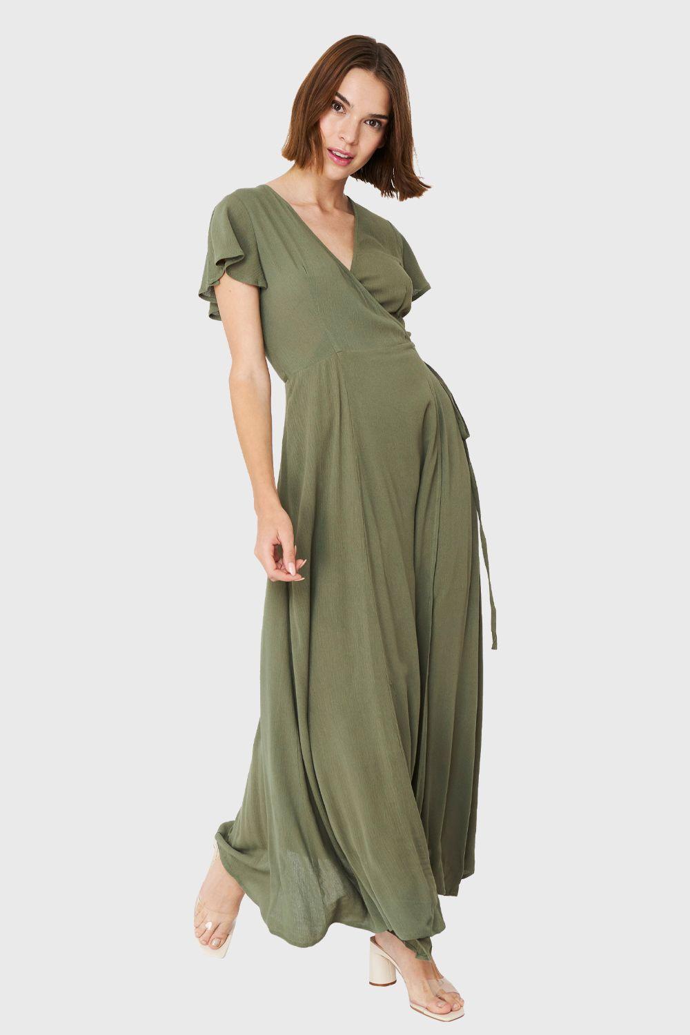 Vestido Largo Envolvente Oliva Nicopoly-1