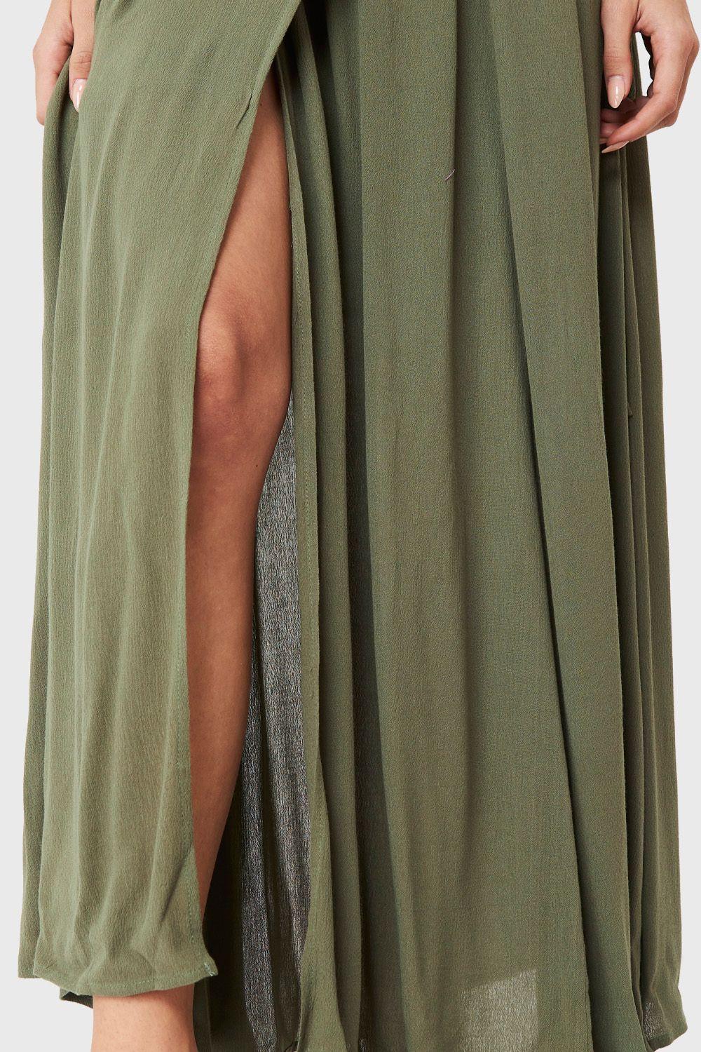 Vestido Largo Envolvente Oliva Nicopoly-5