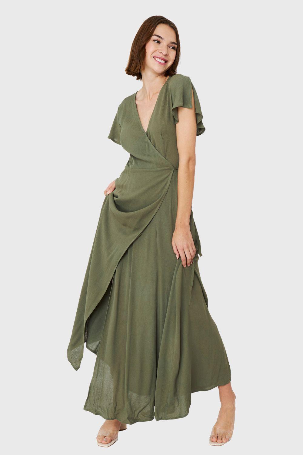 Vestido Largo Envolvente Oliva Nicopoly-0