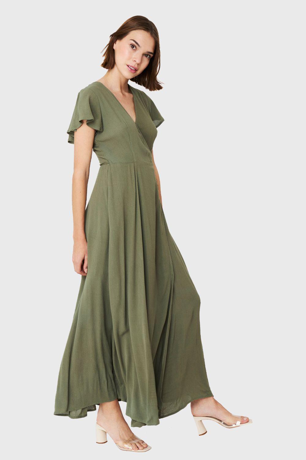 Vestido Largo Envolvente Oliva Nicopoly-2
