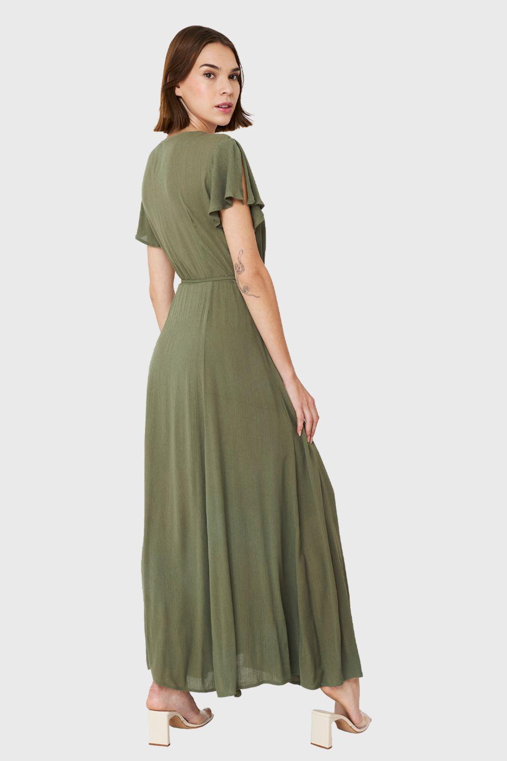 Vestido Largo Envolvente Oliva Nicopoly-3