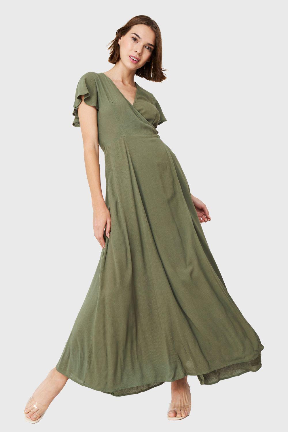 Vestido Largo Envolvente Oliva Nicopoly-4