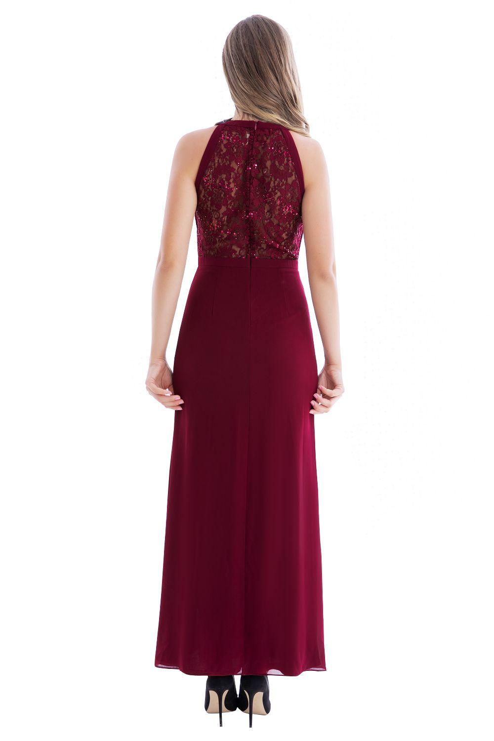 Vestido Halter Encaje Burdeos Nicopoly-2