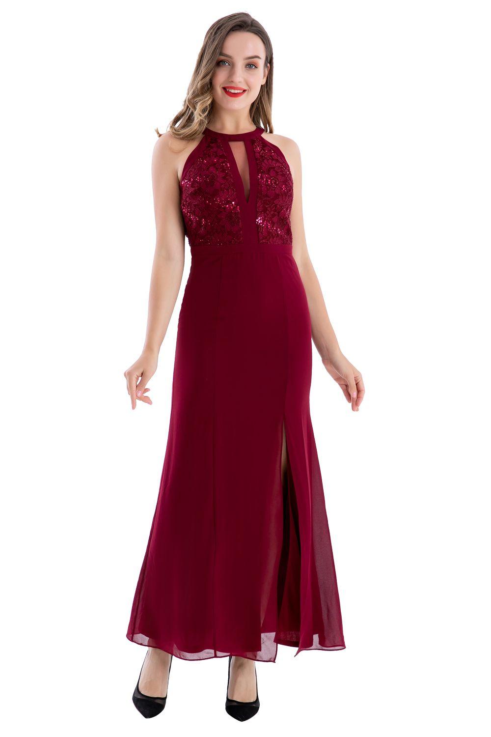 Vestido Halter Encaje Burdeos Nicopoly-0