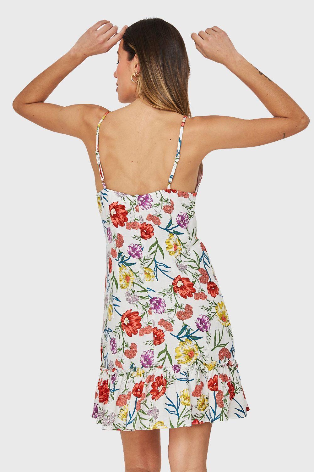 Vestido Escote V Flores Blanco Nicopoly-3