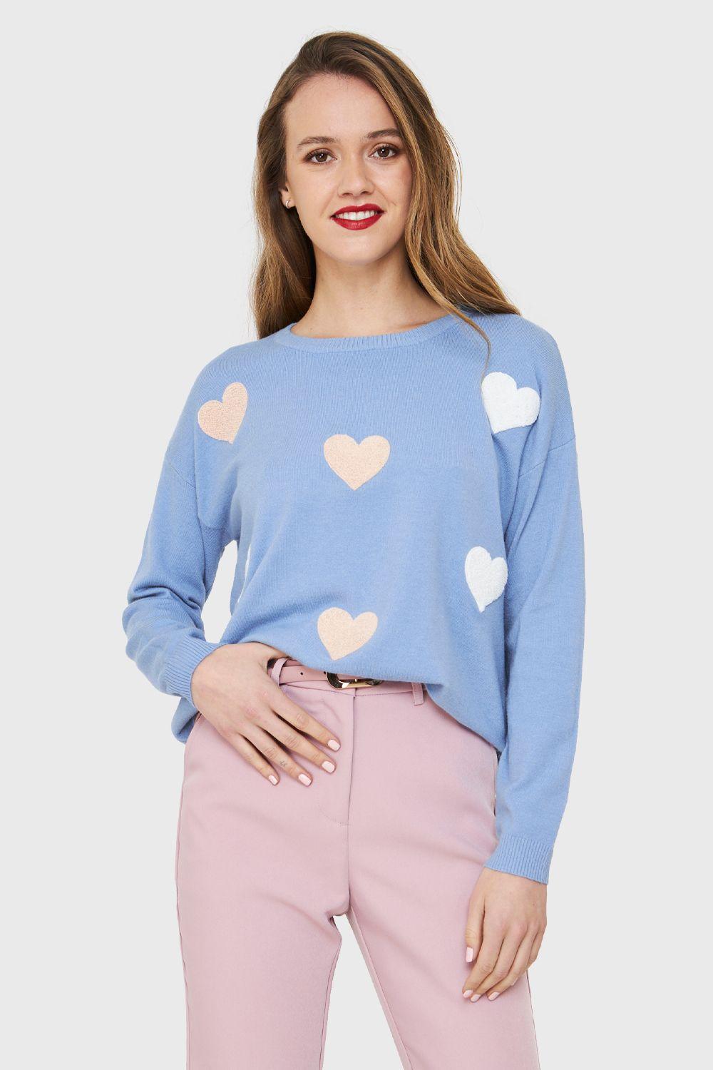 Sweater Corazones Celeste Nicopoly-4