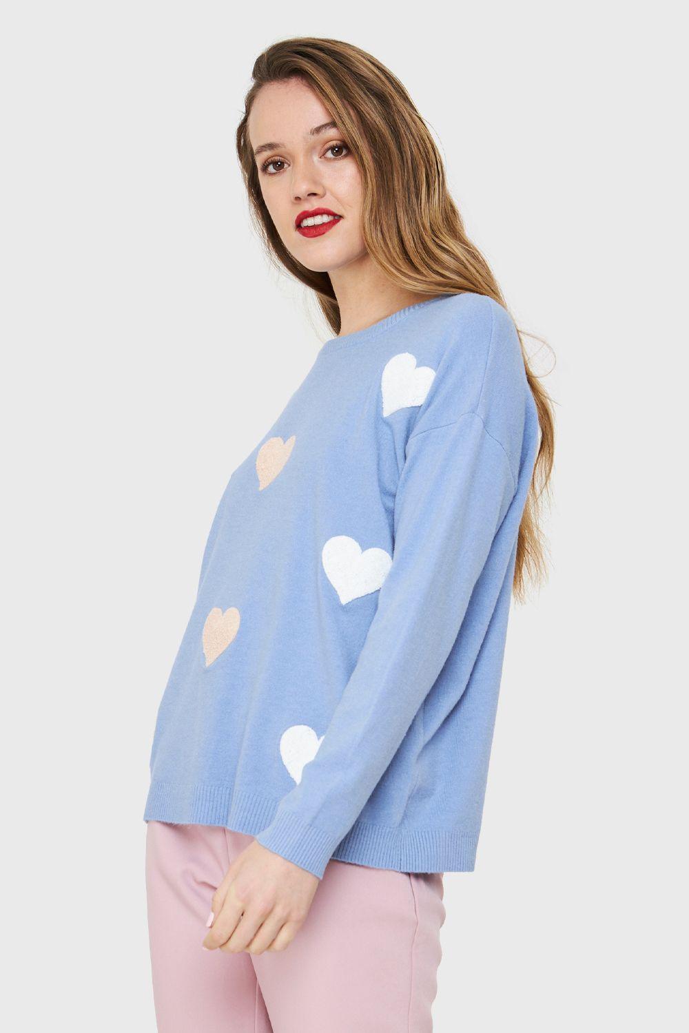 Sweater Corazones Celeste Nicopoly-2