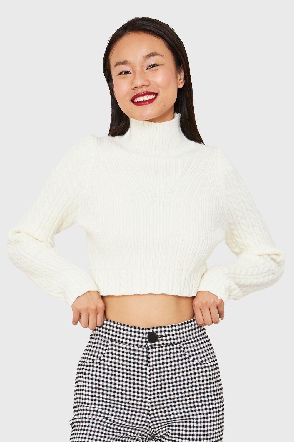Sweater Crop Cuello Alto Blanco Invierno Nicopoly-4