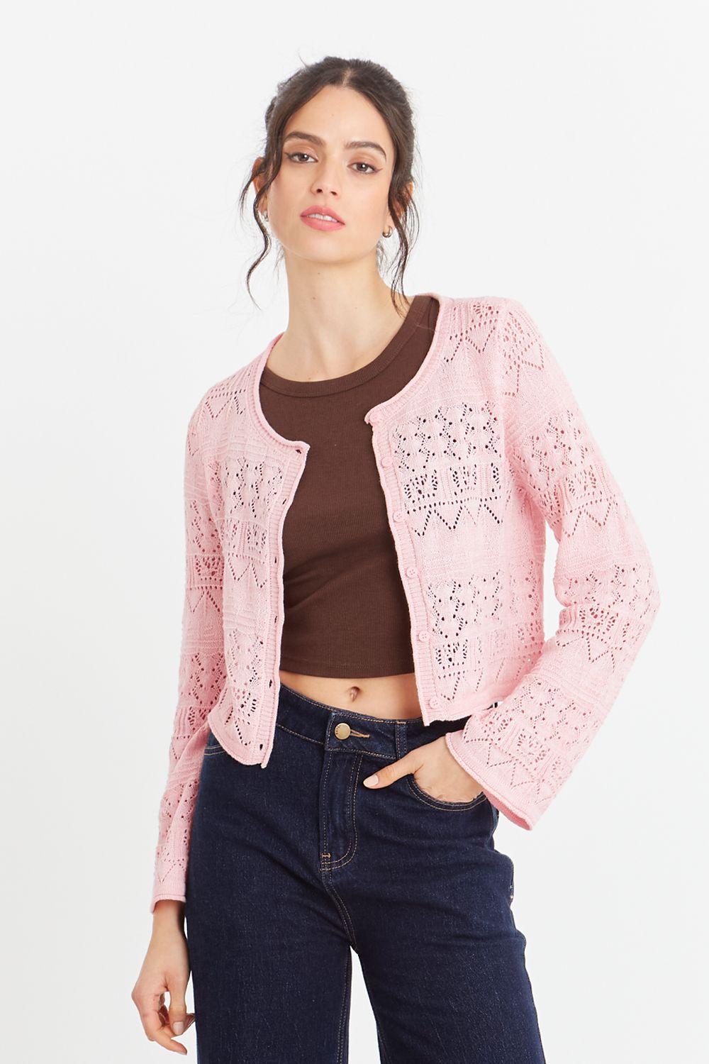 Cárdigan Tipo Crochet Hilo Rosado Nicopoly-0