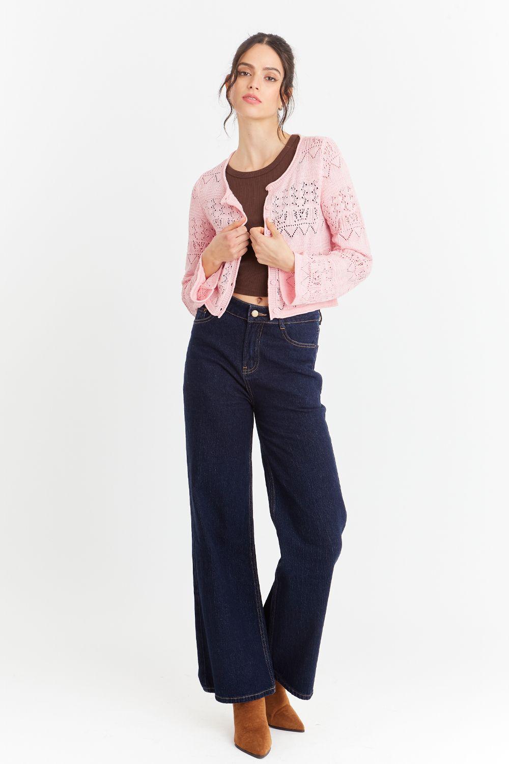 Cárdigan Tipo Crochet Hilo Rosado Nicopoly-1