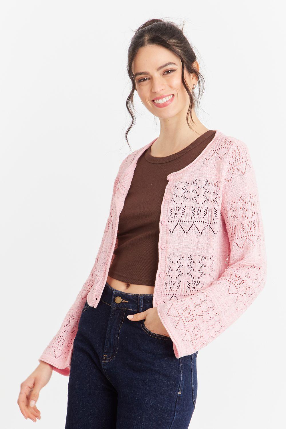 Cárdigan Tipo Crochet Hilo Rosado Nicopoly-2