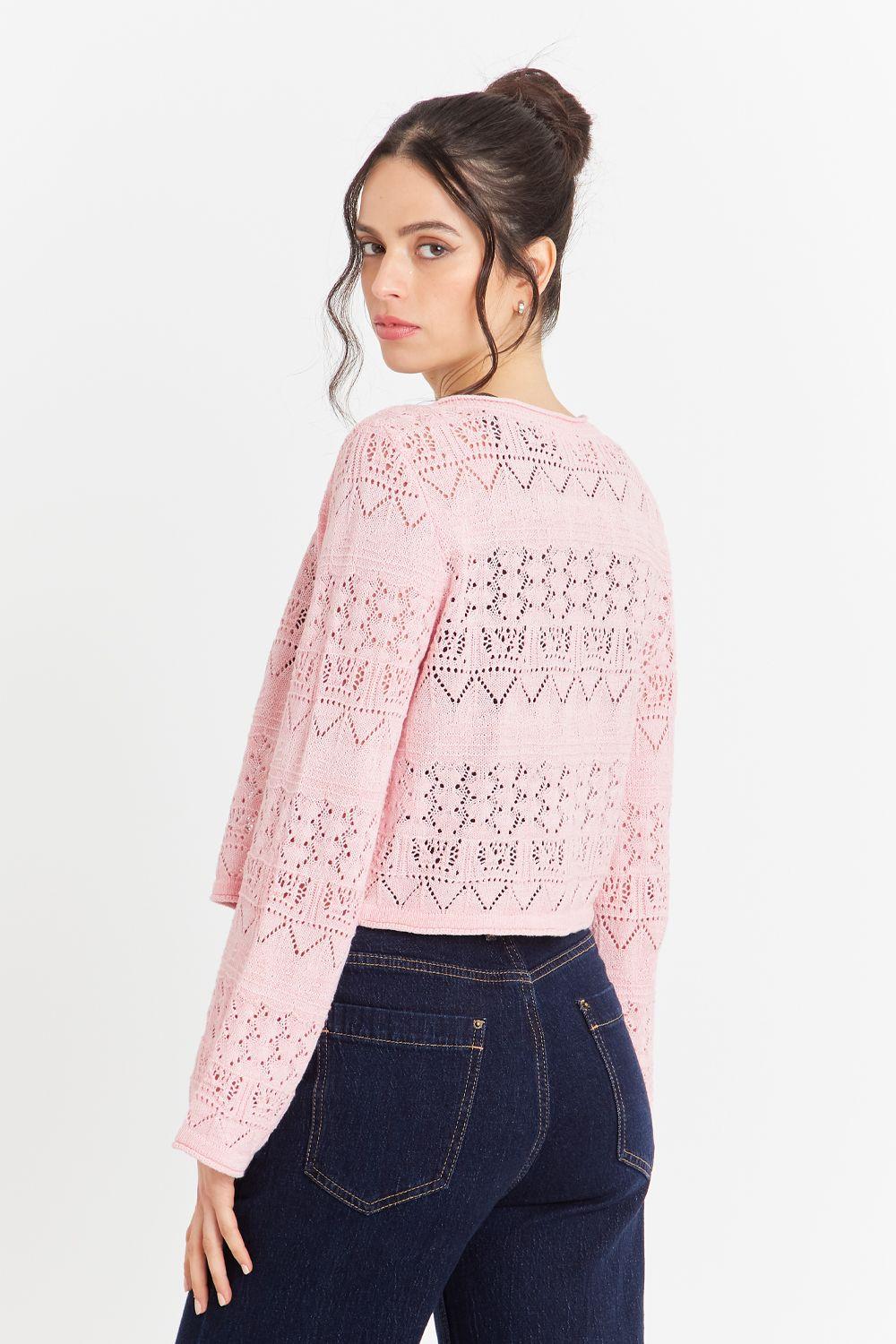 Cárdigan Tipo Crochet Hilo Rosado Nicopoly-3