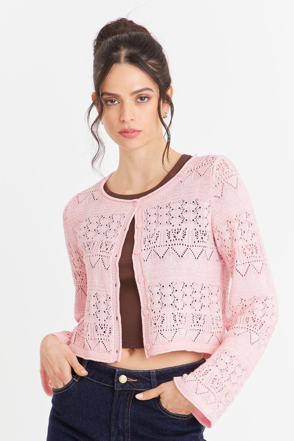 Cárdigan Tipo Crochet Hilo Rosado Nicopoly-4