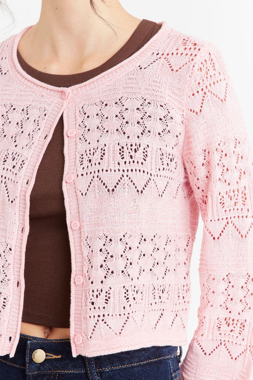 Cárdigan Tipo Crochet Hilo Rosado Nicopoly-5