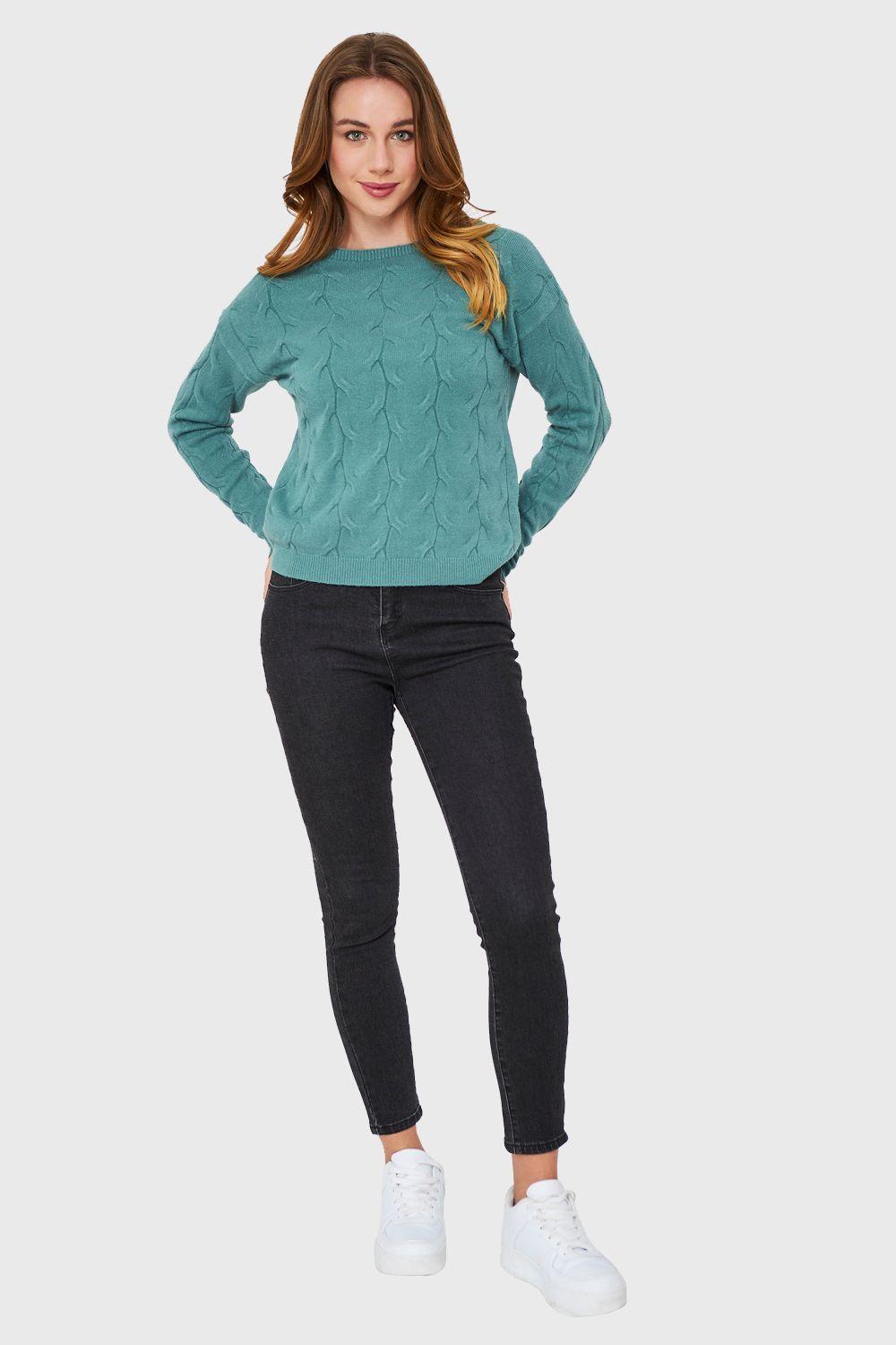 Sweater Patrón Trenzas Verde Nicopoly-1
