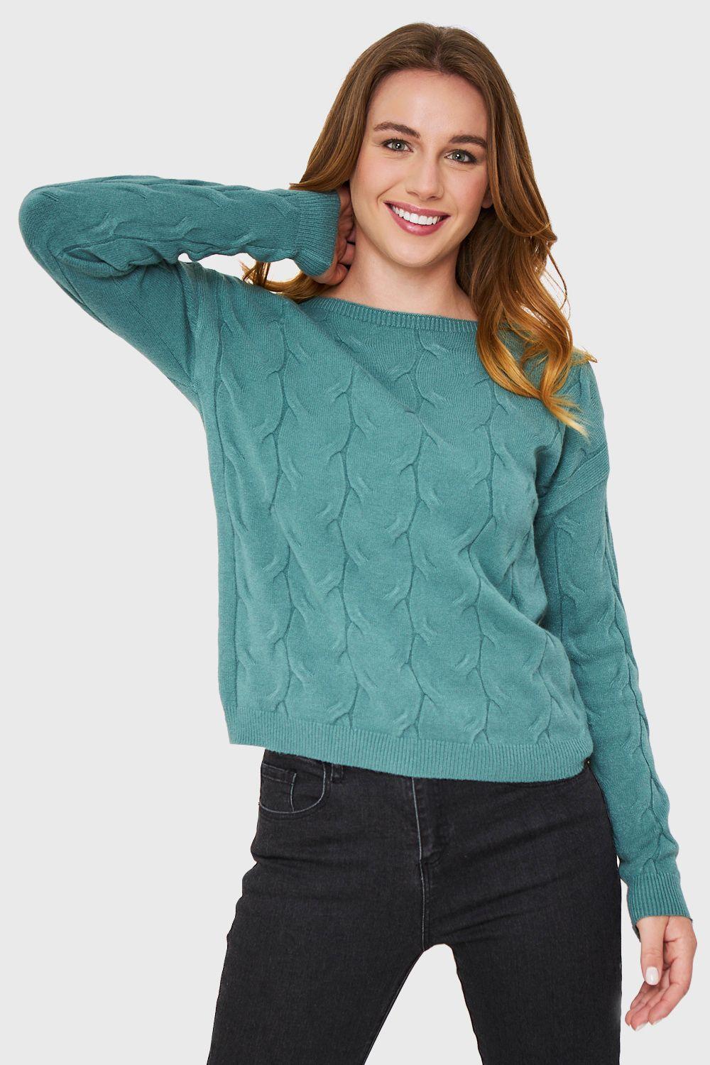Sweater Patrón Trenzas Verde Nicopoly-0