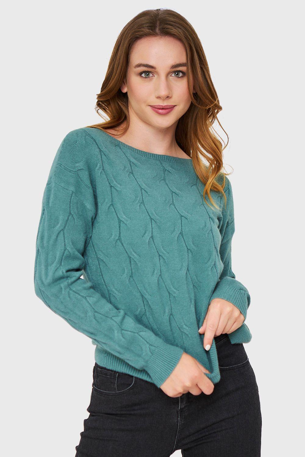 Sweater Patrón Trenzas Verde Nicopoly-4